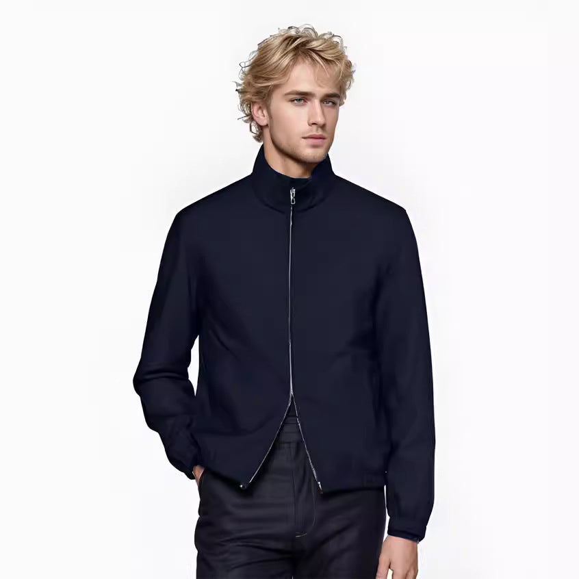 Men Lightweight Windbreaker with Stand Collar and Two-Way Zipper Mune Fashion