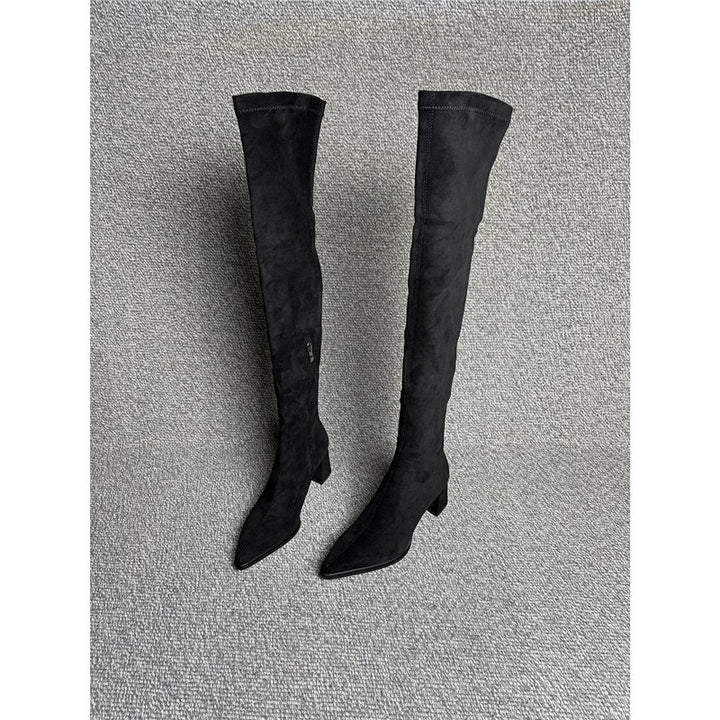 Ladies Over-the-knee Boots with pointed toe, elastic shaft and sculpted block heel Mune Fashion
