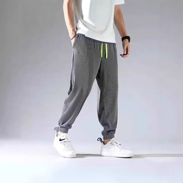Men's Relaxed Casual Pants with Elastic Waistband and Fashionable Stripe Mune Fashion