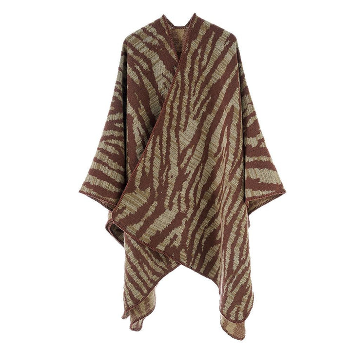 Ladies Rectangular Ruana-Overlay with Extravagant Animal-Jacquard and Open Draping Mune Fashion