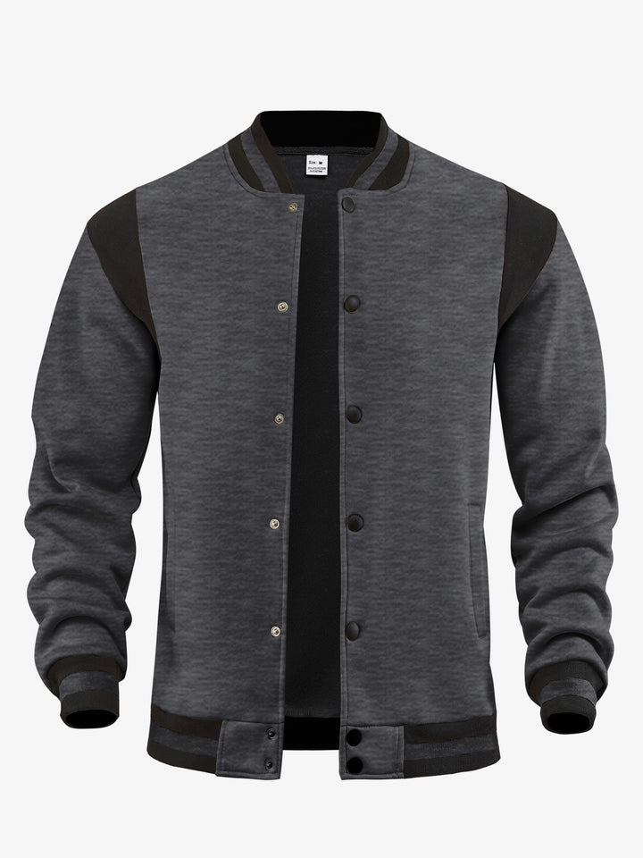 Men's light baseball jacket in sweat quality with snap button placket, ribbed collar and contrasting shoulder yoke Mune Fashion