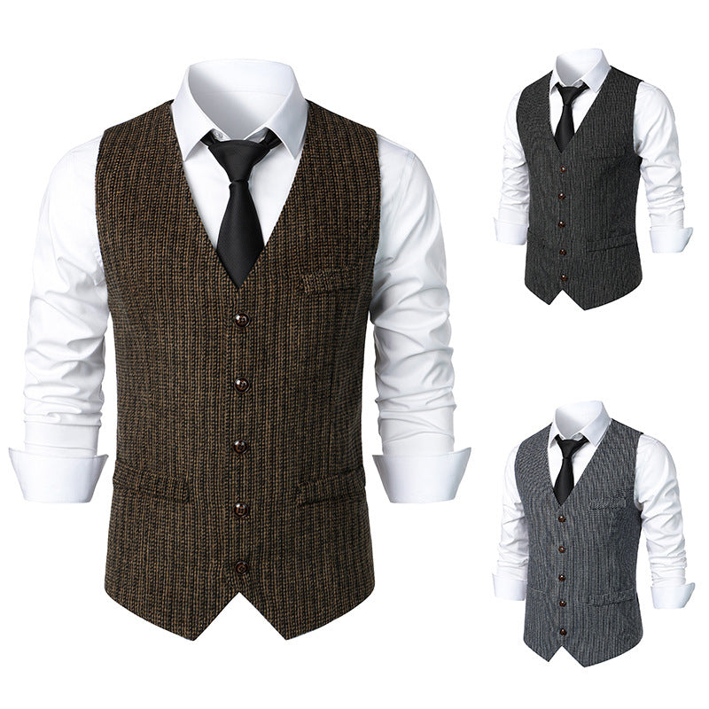 Men's Tailored Knit Vest with V-Neck and Continuous Button Placket Mune Fashion