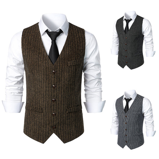 Men's Tailored Knit Vest with V-Neck and Continuous Button Placket Mune Fashion