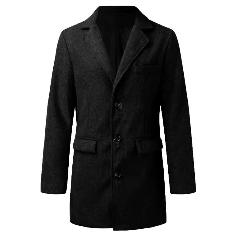 Men's Modern Long Coat made of Wool Blend with Narrow Lapels, Flap Pockets and Slim Fit Mune Fashion