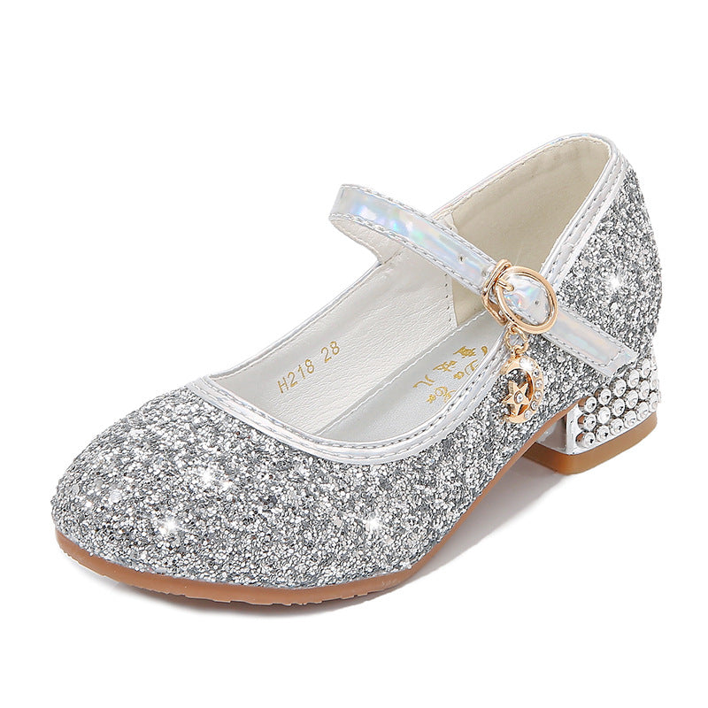 Girls Glittering Mary Jane Ballerinas with Decorative Strap and Fashionable Heel Mune Fashion