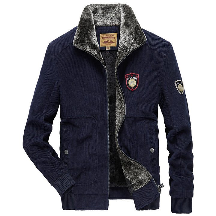 Men's corduroy cardigan with warm teddy fleece lining and badge details Mune Fashion