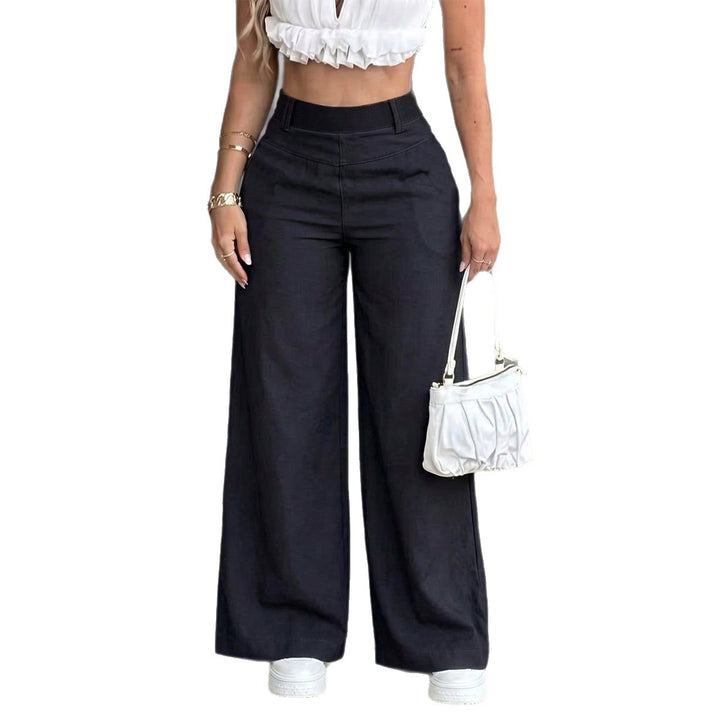 Women's high-waisted wide-leg pants with elastic waistband and side pockets Mune Fashion