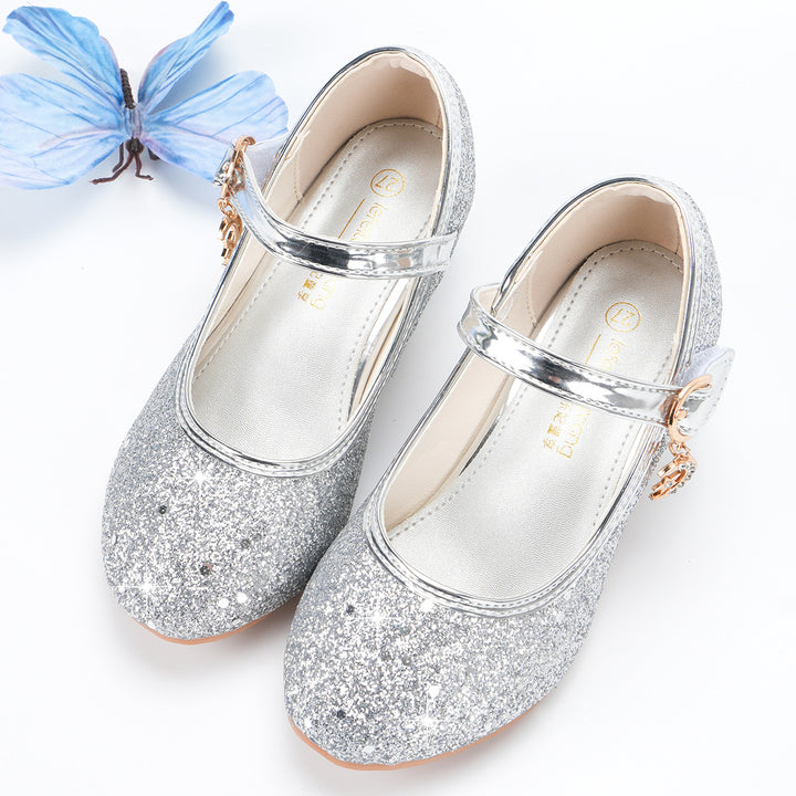 Girls Glittering Ballet Flats with Adjustable Strap and Decorative Details Mune Fashion