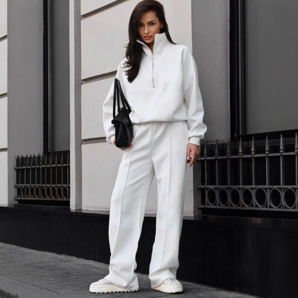 Women Oversized Half-Zip Sweatshirt with Wide-Cut High-Cut Palazzo Pants Mune Fashion