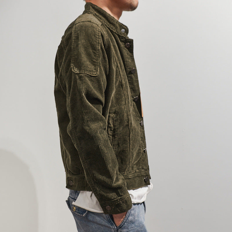Men's Stylish Cord Jacket with Stand-up Collar Mune Fashion