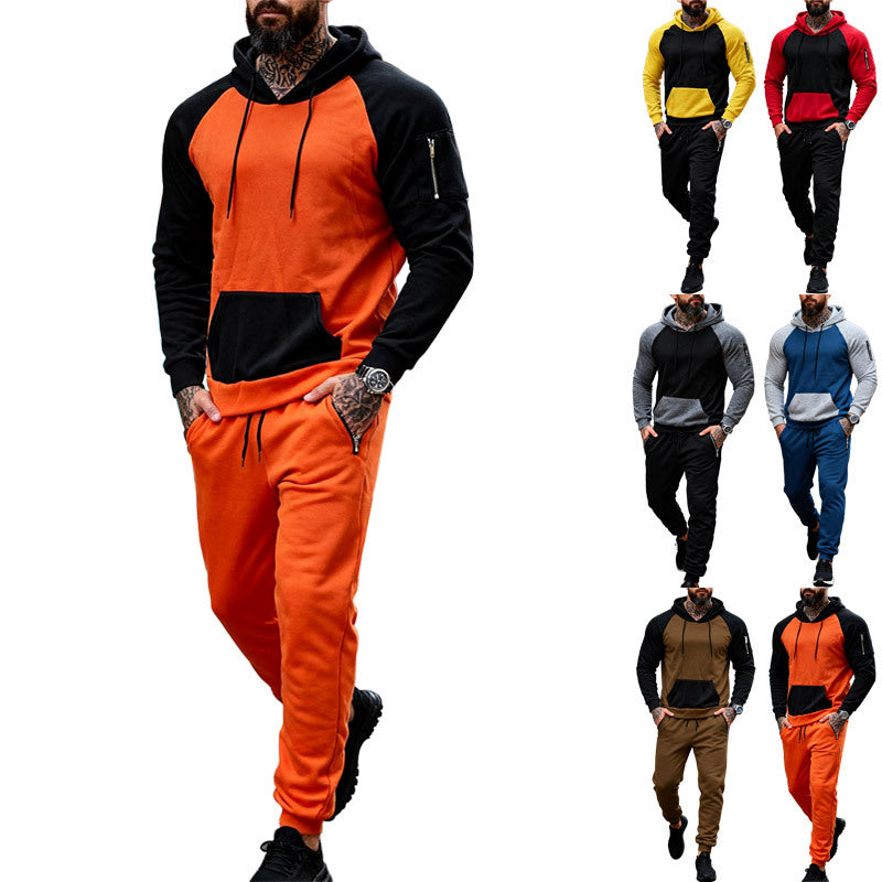Men's two-piece hooded sweat set with raglan sleeves, sleeve zip pocket, and tapered jogging pants Mune Fashion