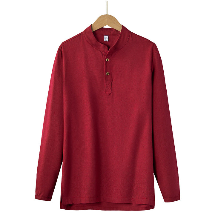 Men's long-sleeved Henley shirt with stand-up collar and concealed button placket made of cotton blend Mune Fashion