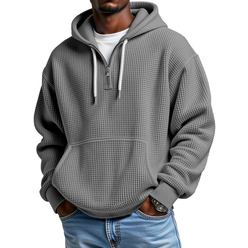 Men's Waffle Knit Halfzip Hoodie with Kangaroo Pocket Mune Fashion