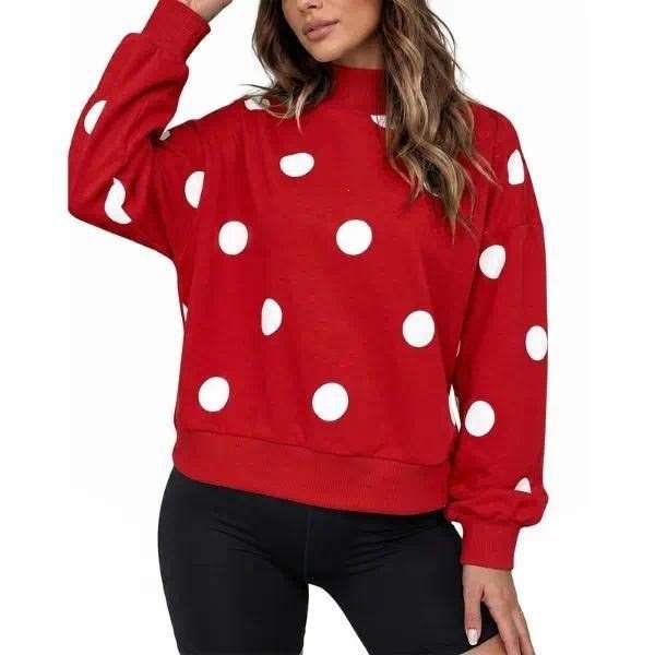 Women's loose-fitting sweatshirt with stand-up collar and large dots Mune Fashion