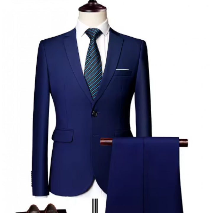 Men's Tailored Two-Piece Suit with Slim Lapel and One-Button Closure Mune Fashion