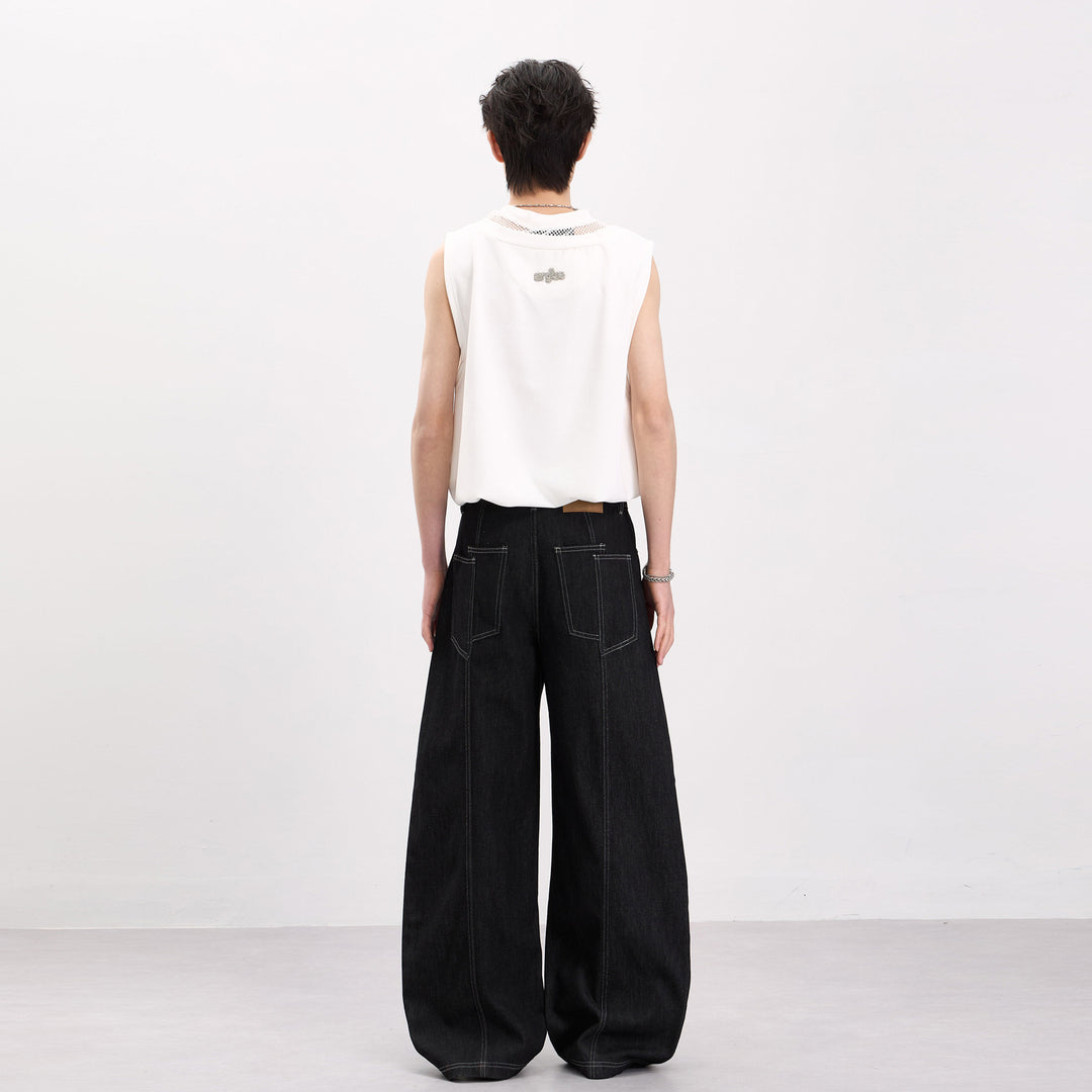 Men's Sleeveless Oversize Tank Top with Mesh Inserts and Asymmetric Cut Mune Fashion