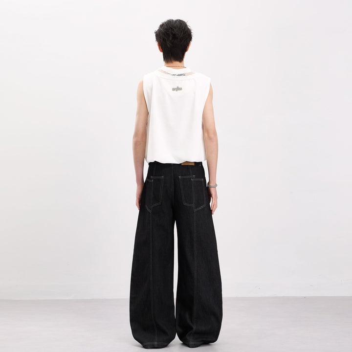 Men's Sleeveless Oversize Tank Top with Mesh Inserts and Asymmetric Cut Mune Fashion