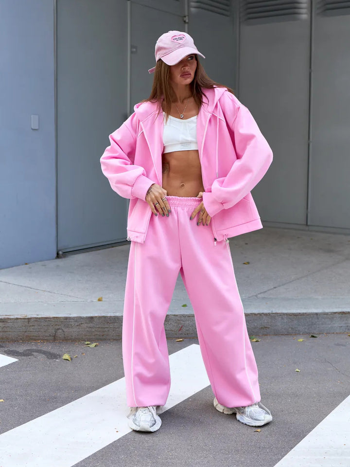 Women's Sporty Oversized Hoodie Jacket Set Mune Fashion