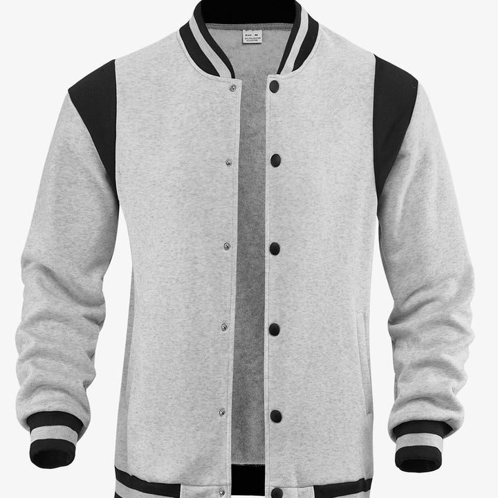 Men's light baseball jacket in sweat quality with snap button placket, ribbed collar and contrasting shoulder yoke Mune Fashion