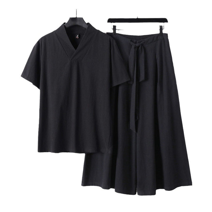 Women's Lightweight Loungewear Set with V-Neck Shirt and Flowing Midi Skirt with Drawstring Mune Fashion