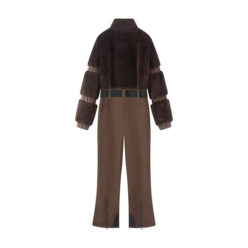 Women's Winter Utility Overall with Teddy Jacket, High Waist and Belt Mune Fashion