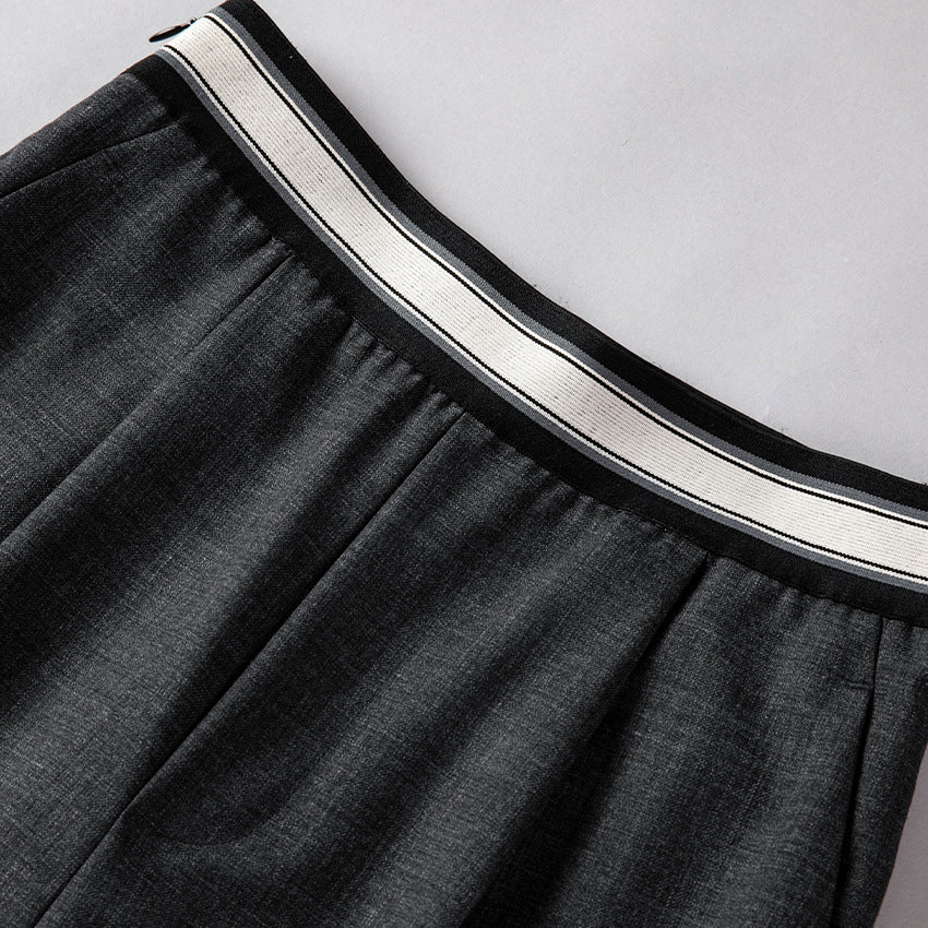 Women's wide suit pants with sporty elastic waistband and pleats Mune Fashion