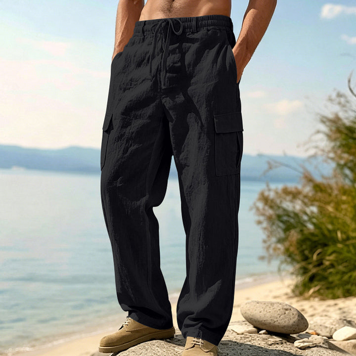 Men's cargo pants with drawstring, wide cut and patch pockets