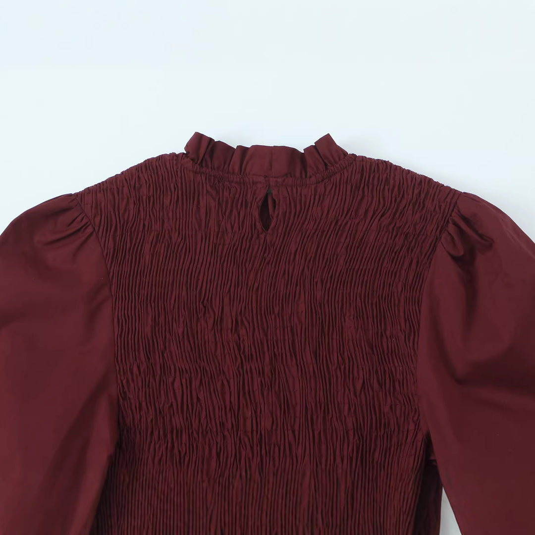 Women's Smocked Blouse with Ruffled Collar and Flounce Peplum Mune Fashion