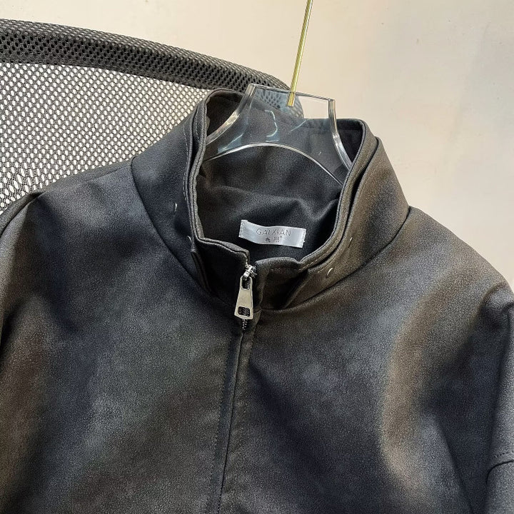 Men's Short Stand-Up Collar Jacket made of Faux Suede with Full Zip Mune Fashion