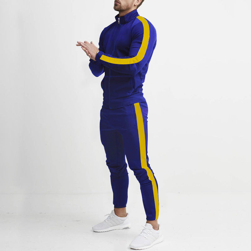 Men's fitted sports outfit with stand-up collar, full-length zip and tapered sports pants with side stripes Mune Fashion