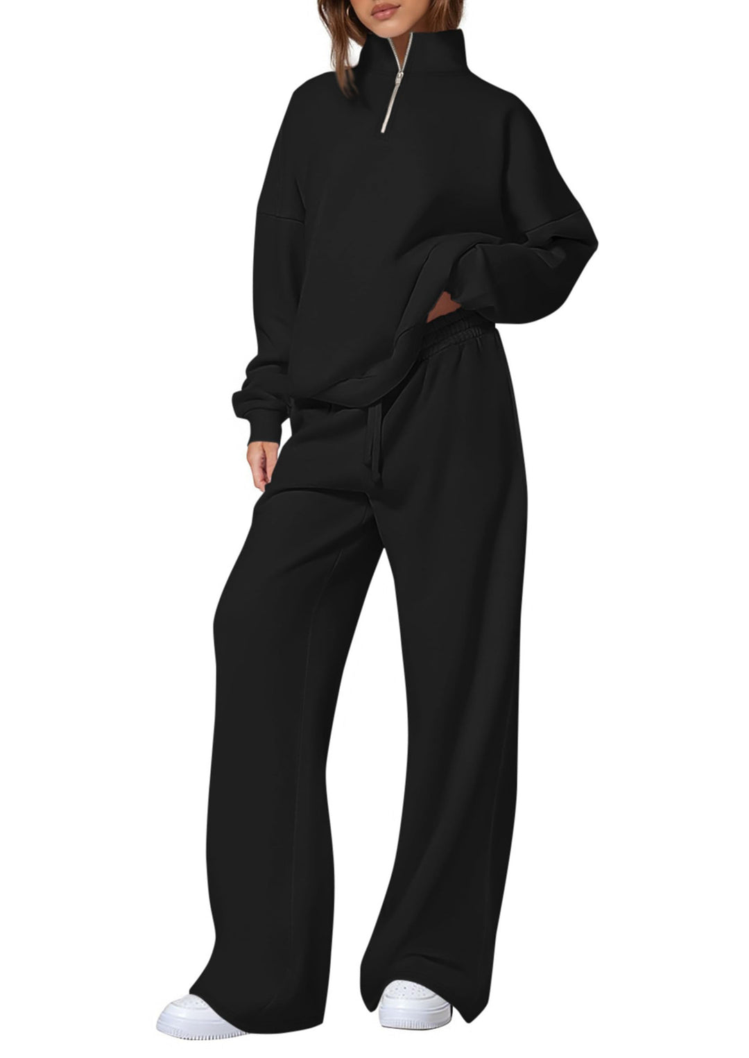 Women's oversized tracksuit with stand-up collar, half zipper and wide leg Mune Fashion