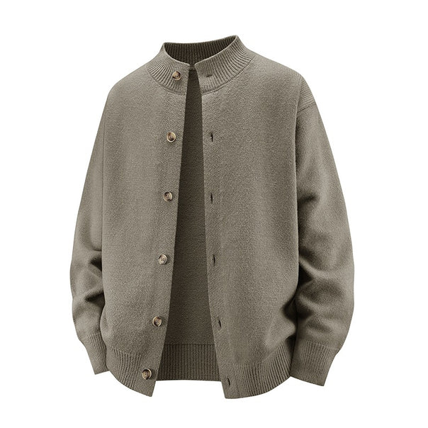 Men's chunky knit cardigan with stand-up collar, full button placket & ribbed hem Mune Fashion