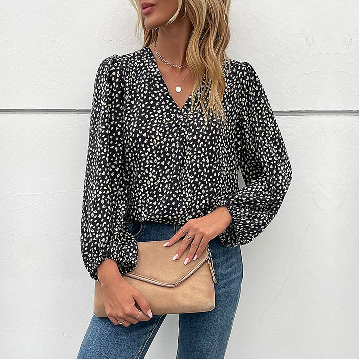 Women's Elegant V-Neck Blouse with Puff Sleeves Mune Fashion