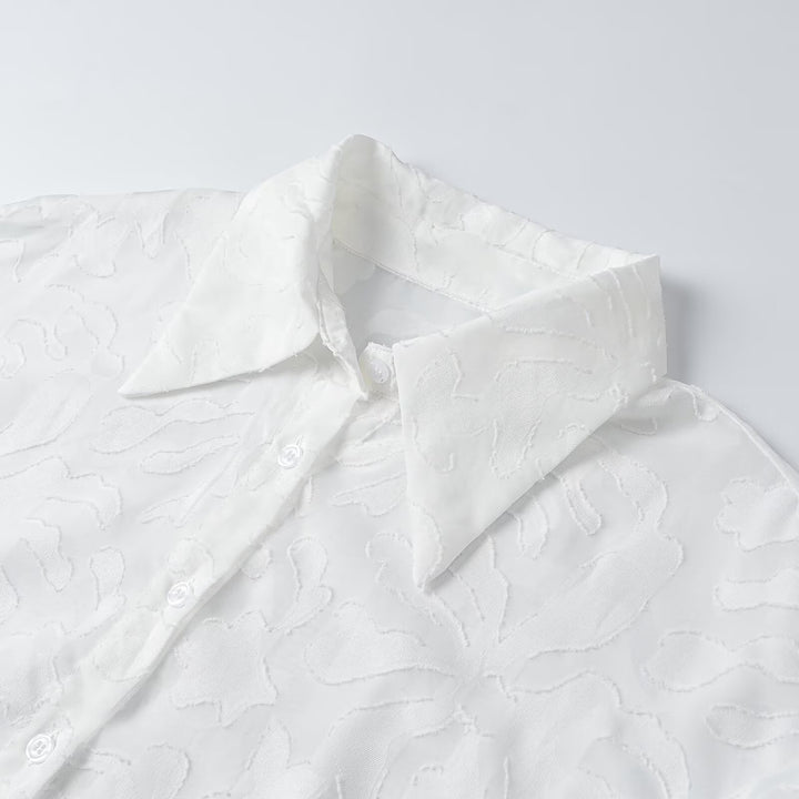 Women's Transparent Organza Blouse with Loose Fit, Volume Sleeves and Shirt Collar Mune Fashion