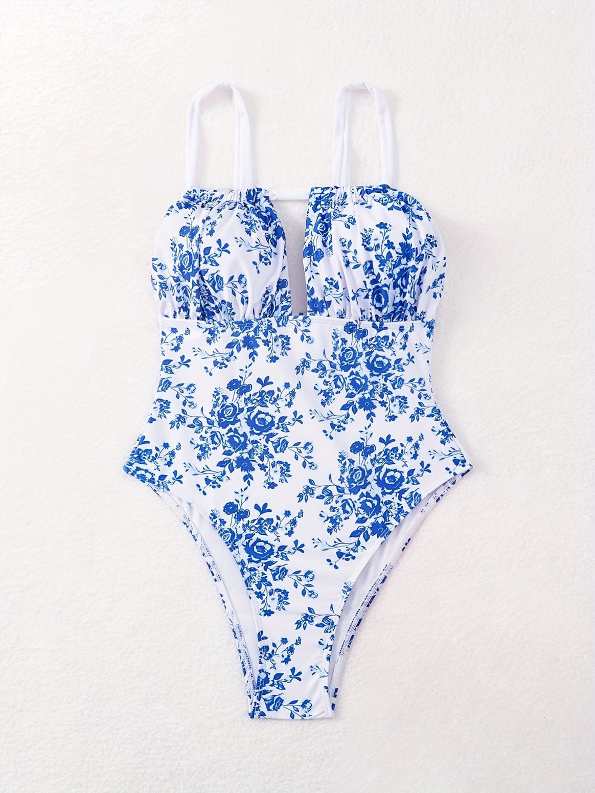 Ladies One-Piece Swimsuit with Floral Design and Deep V-Neck Mune Fashion