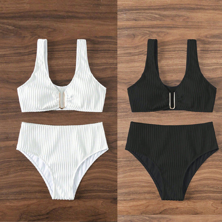 Women's High-Cut Bikini with Unique Ribbed Texture Mune Fashion
