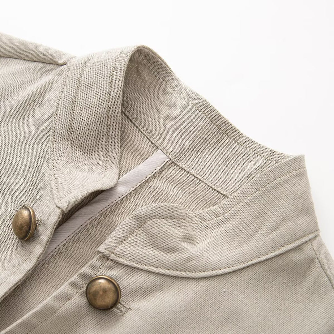 Women Tailored Stand Collar Blazer with Decorative Metal Buttons Mune Fashion