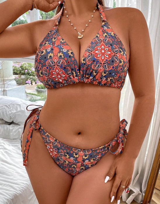 Women's triangle bikini with playful knots and colorful pattern Mune Fashion