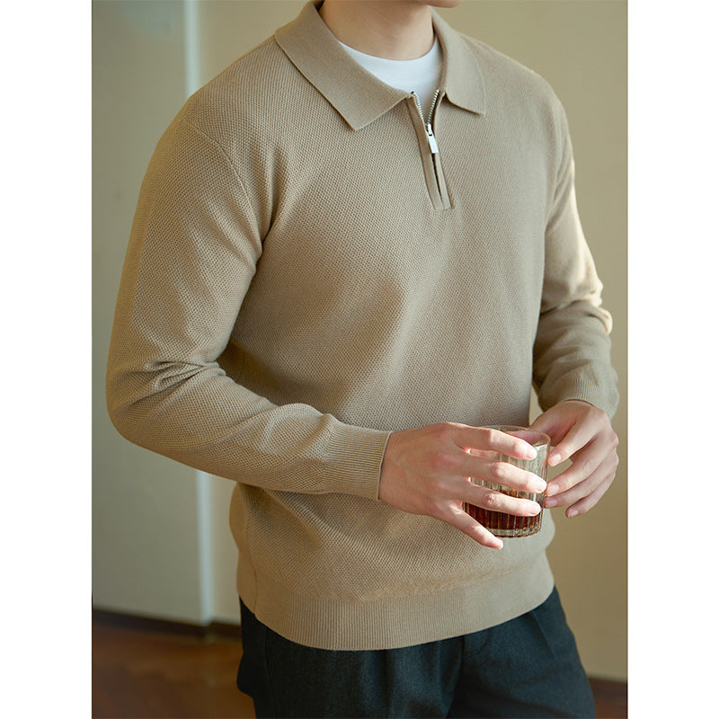 Men's fine-knit half-zip pullover with polo collar and textured stitch Mune Fashion