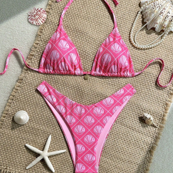 Women's Triangle Bikini with Maritime Shell Pattern Mune Fashion