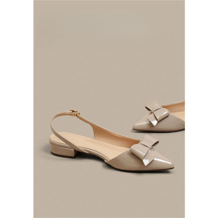 Women Elegant Pointed Toe Slingback Pumps in Vintage Look with Low Block Heel and Bow Application Mune Fashion