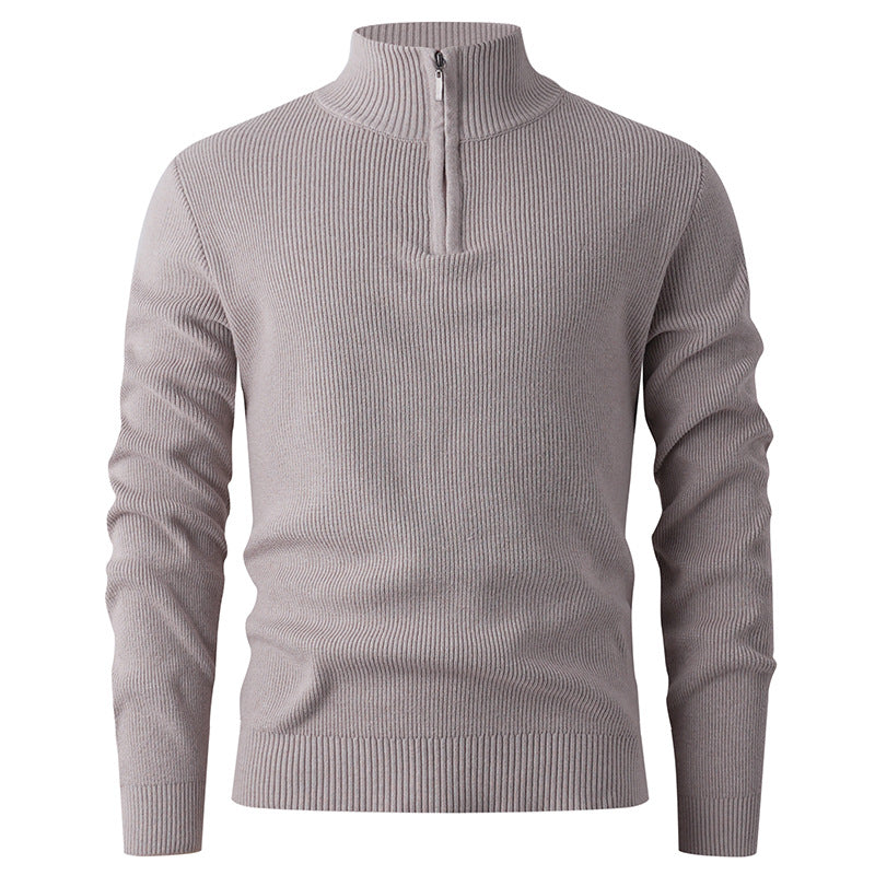 Men's nan Slim-Fit Half-Zip Knit Sweater made of Merino Cotton Blend with Reinforced Stand-up Collar Mune Fashion