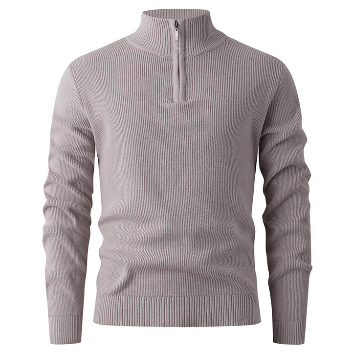 Men's nan Slim-Fit Half-Zip Knit Sweater made of Merino Cotton Blend with Reinforced Stand-up Collar Mune Fashion