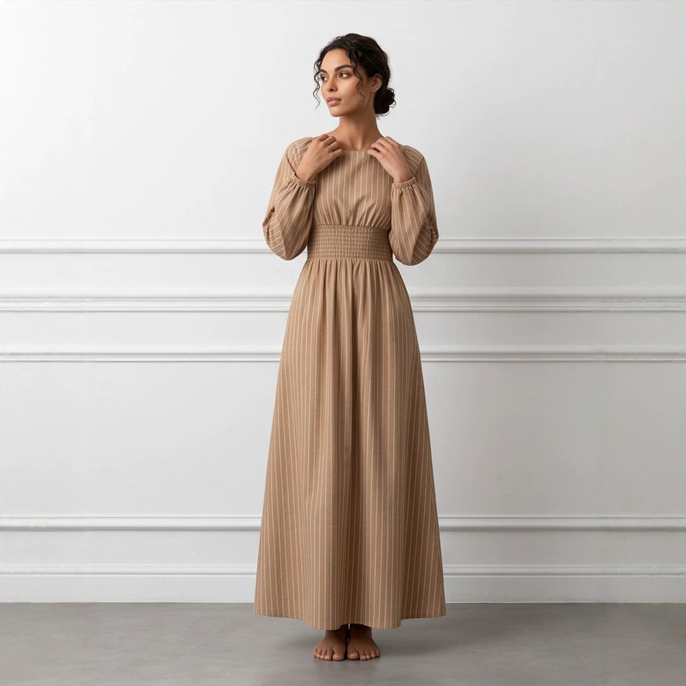 Women’s maxi dress with smocked waistband, square neckline, and long balloon sleeves Mune Fashion
