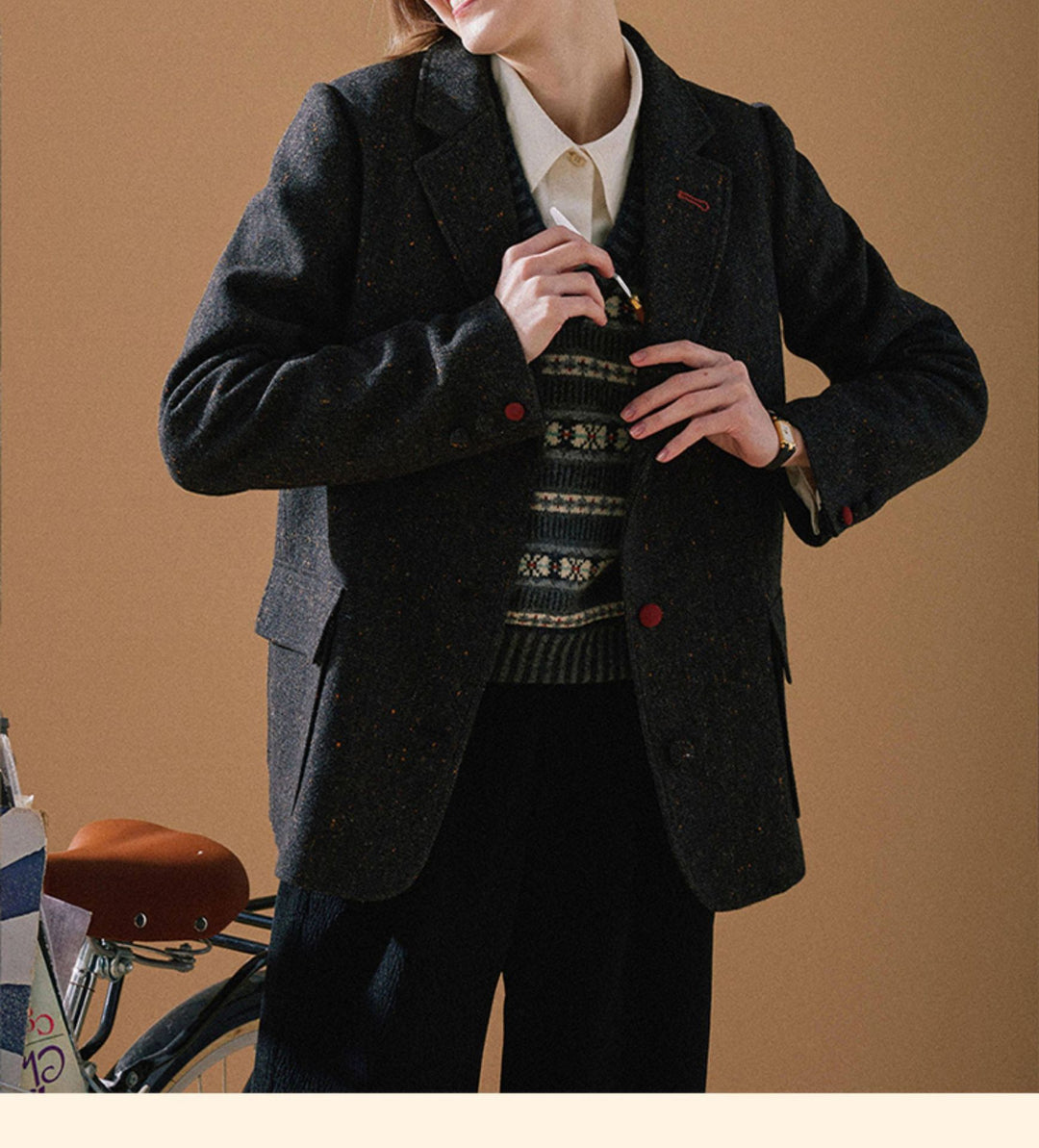 Women's Elegant Tweed Blazer with Fine Accents Mune Fashion