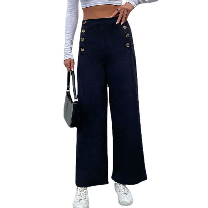 Women's Wide Palazzo Pants with Button Details Mune Fashion
