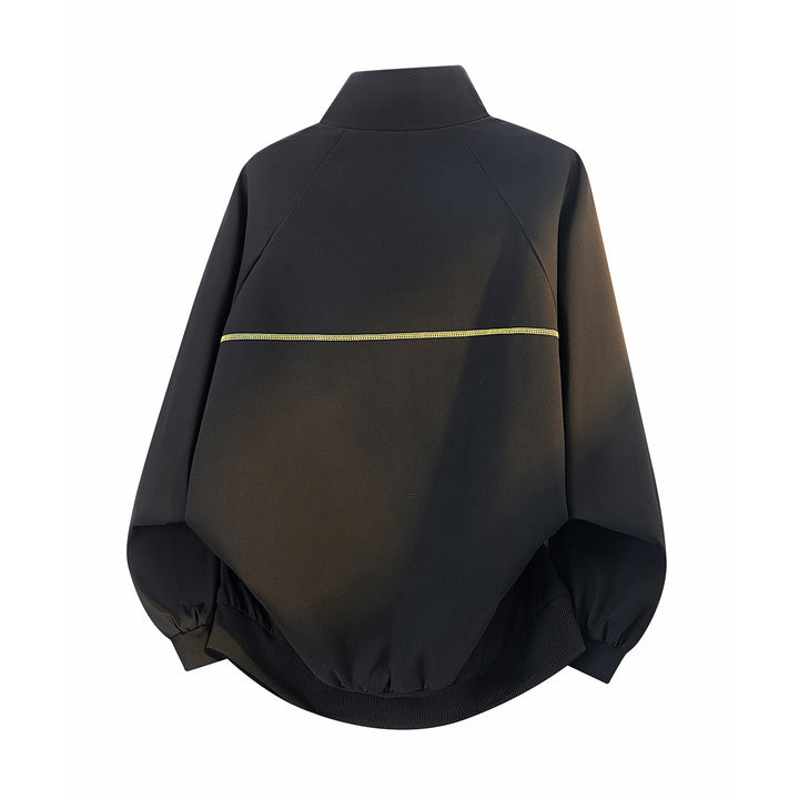 Women’s Oversized Bomber Jacket with Contrast Piping, Stand Collar & Balloon Sleeves Mune Fashion