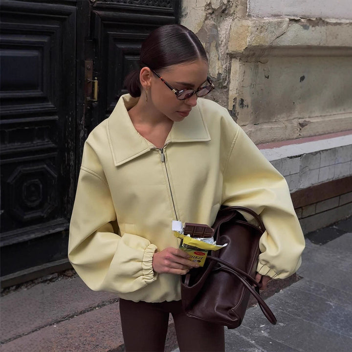 Women's Oversize Bomber Jacket with Oversized Balloon Sleeves and Zipper Mune Fashion