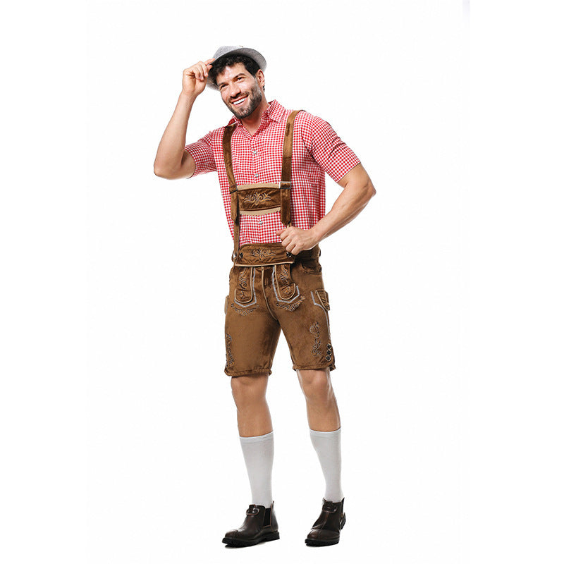 Men's Bavarian Trachten Set Knee Breeches with Embroidered Front Mirror and Adjustable Suspenders Mune Fashion