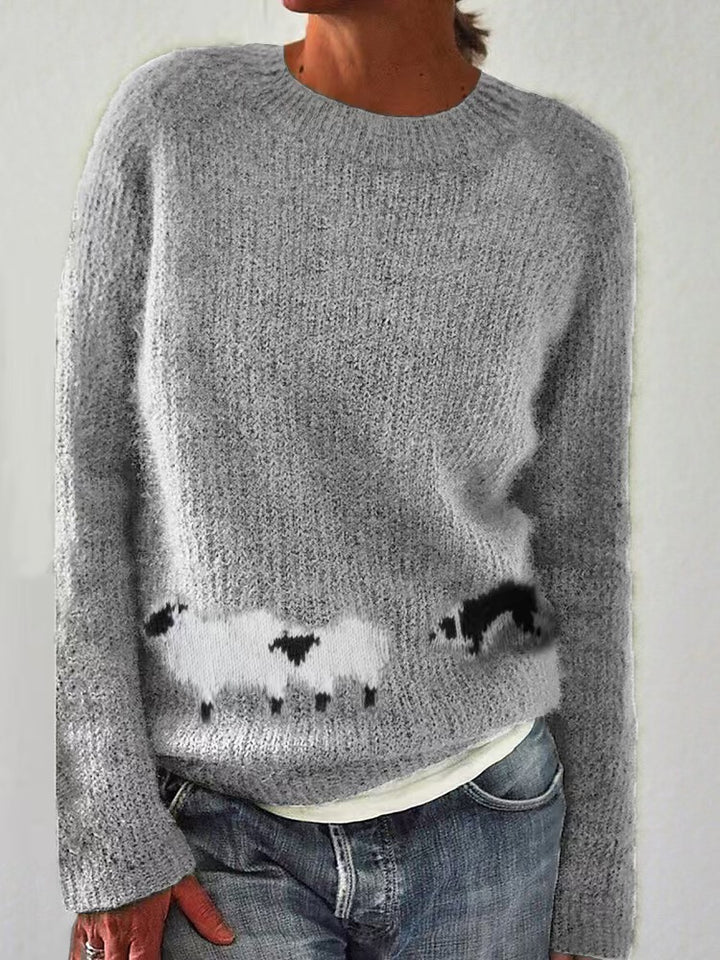 Women's Norwegian sweater made of wool blend with round neck and traditional Fair Isle yoke Mune Fashion